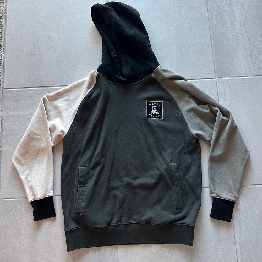 Teddy Fresh Grey + Cream Colorblock Hoodie